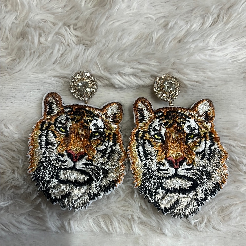 Tiger Embroidered Statement Earrings